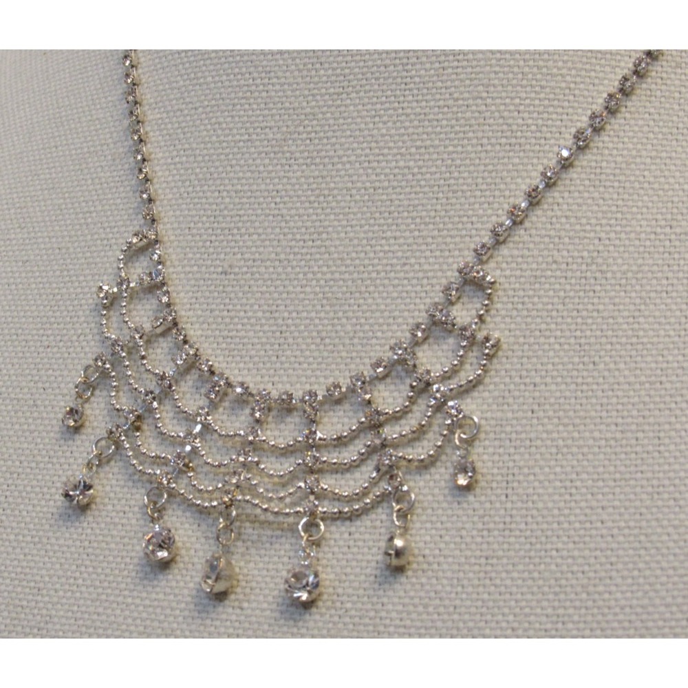 Silver Tone Clear Beaded Collar Necklace Retro Victorian Witchy Whimsygoth HOCO - Picture 2 of 10